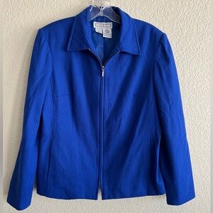 Dressbarn Wool Vintage Blazer Blue Zip Up Lined Career Long Sleeve Chic Size 6